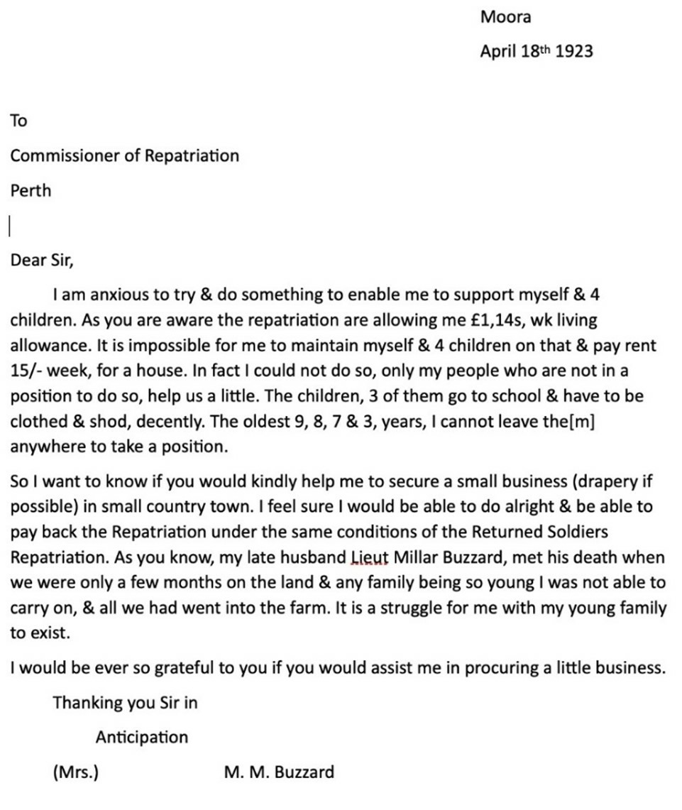 Transcript of Letter Margaret Mary Applying for Small Business Loan